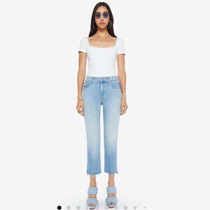 MOTHER Insider Crop Step Fray Jeans Blue Size 25 Raw Hem Some Marks